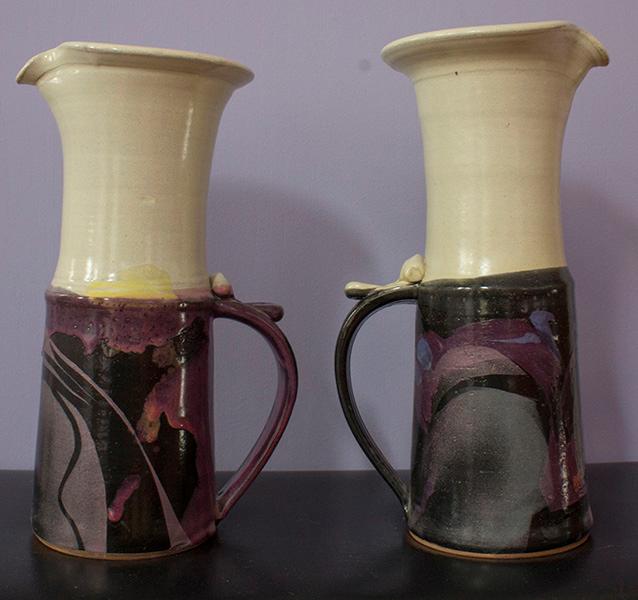 T.S. Berger Artwork 10-inch twin pitchers with grit blasting