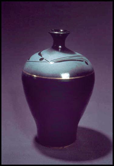 T.S. Berger Artwork Bottle with grit-blasted design and gold luster glaze