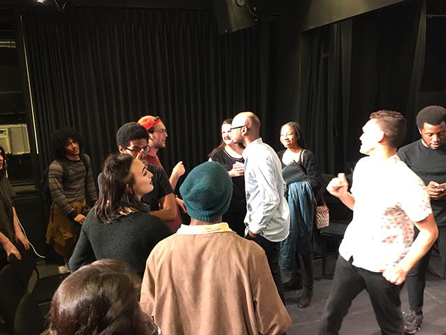 Playwright Reginald Edmund and Director Nate Whitehead meeting the audience after the Underground Theatre Project's staged reading of Edmunds' award-winning South Bridge on February 7, 2018. 