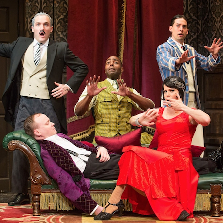 The Broadway company of Mischief Theatre’s ‘The Play That Goes Wrong’