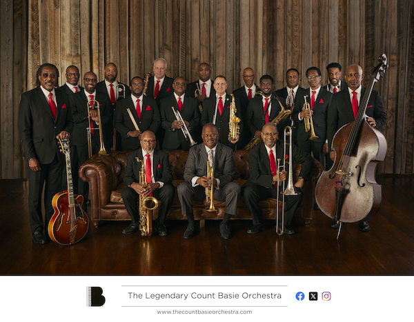 Count Basie Orchestra group photo of 18 musicians holding instruments